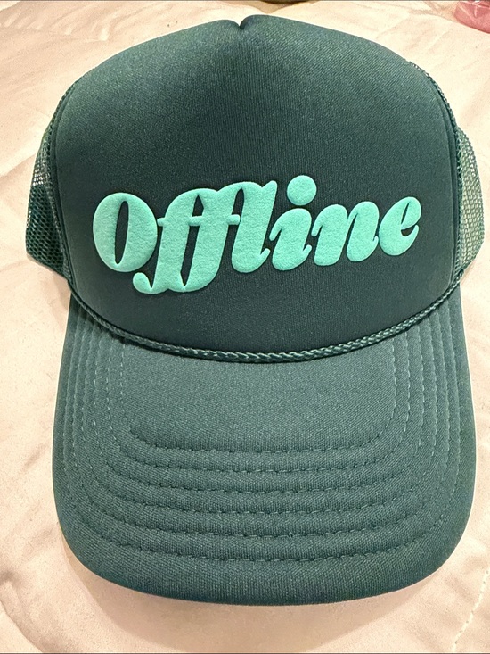 Accessories - Green Trucker Hat with 'Offline' Script